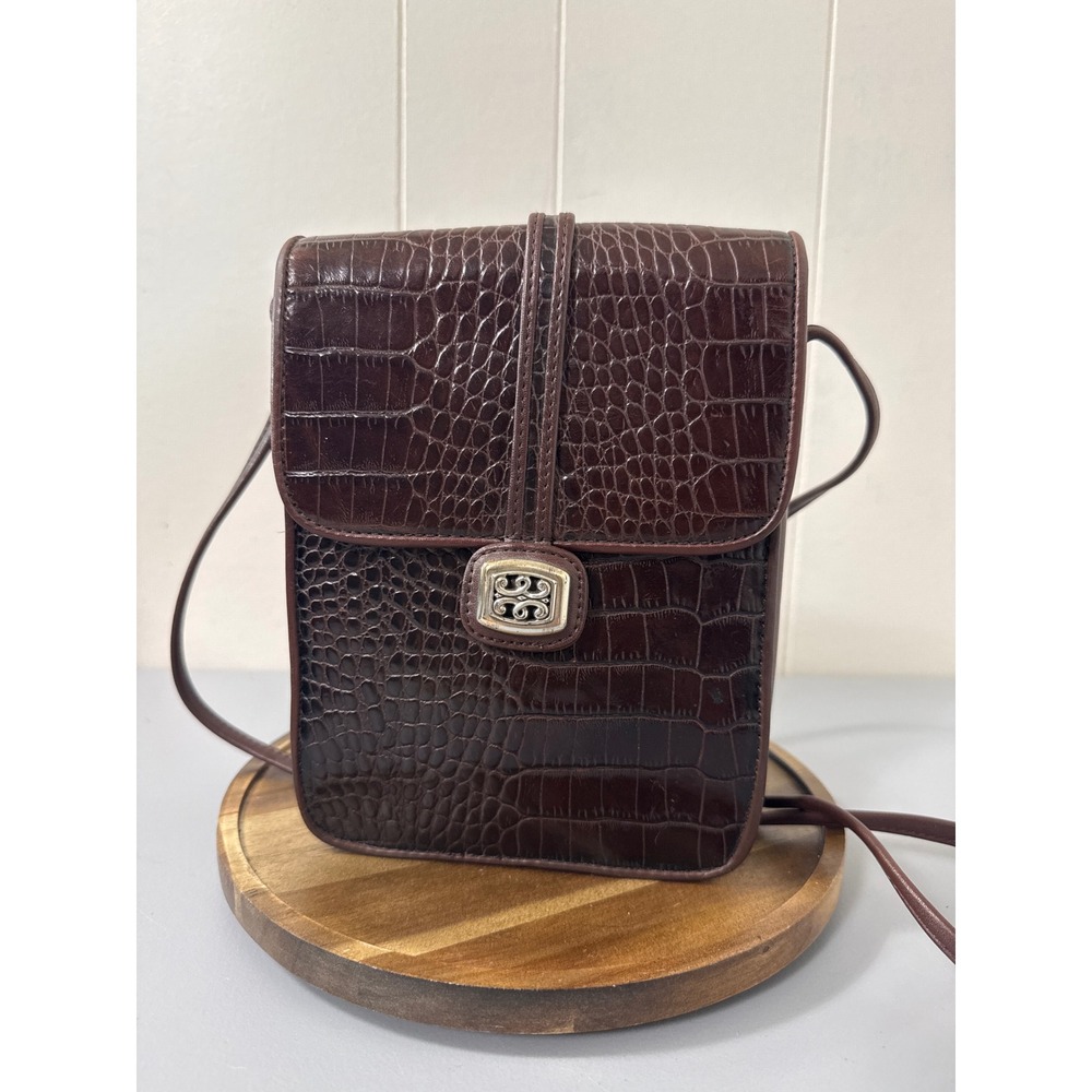 One World by Brighton Brown Croc Embossed Small Crossbody Bag Purse